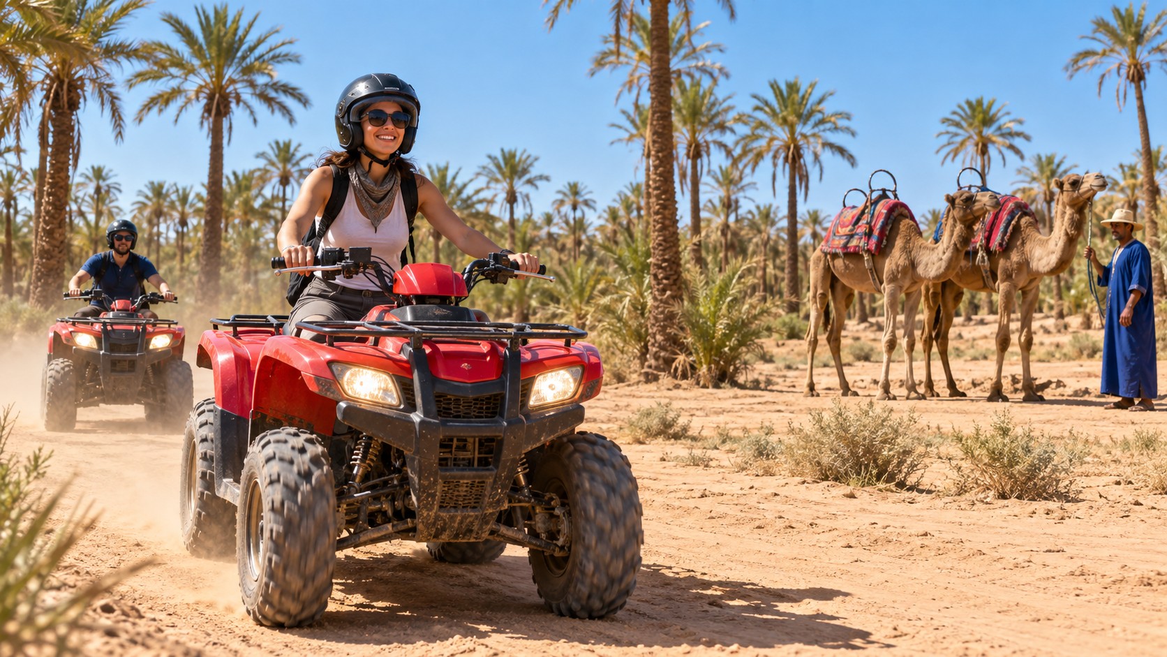 Quad bike and camel ride activity in Marrakech Palmeraie